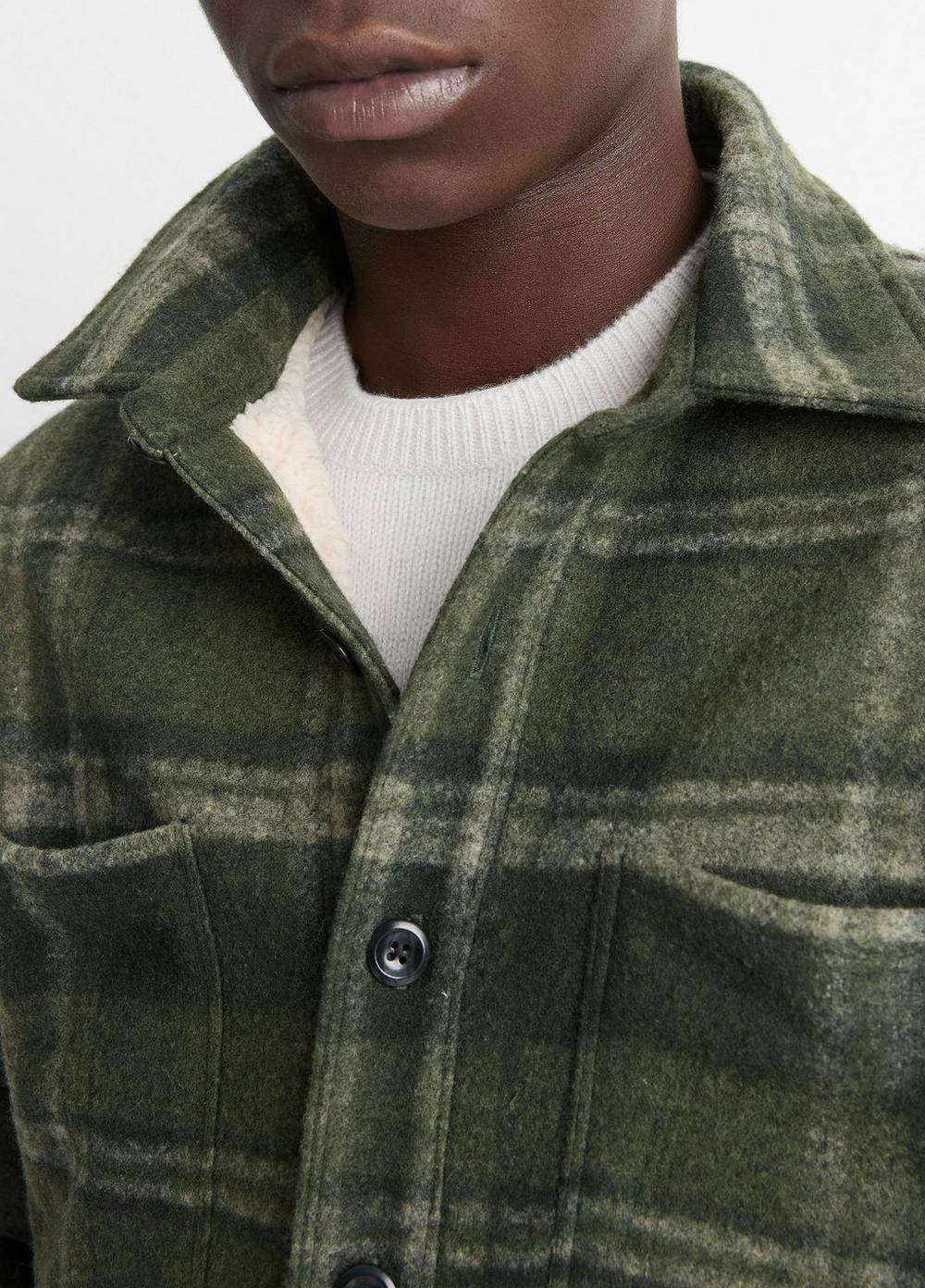 Mens Sherpa-Lined Plaid Shirt Jacket, Night Moss Combo, Size M Vince Product Image