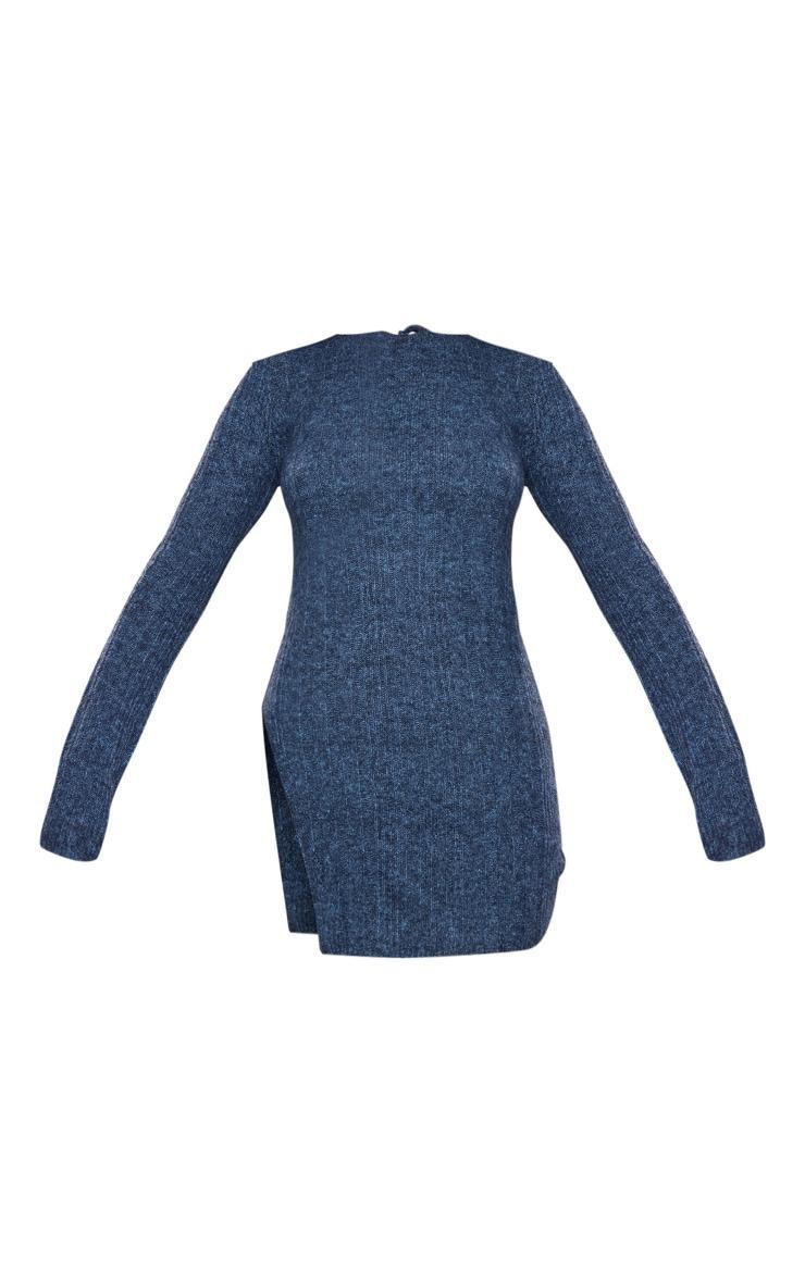 Charcoal Blue Luxe Knit Open Back Side Split Mini Dress Product Image