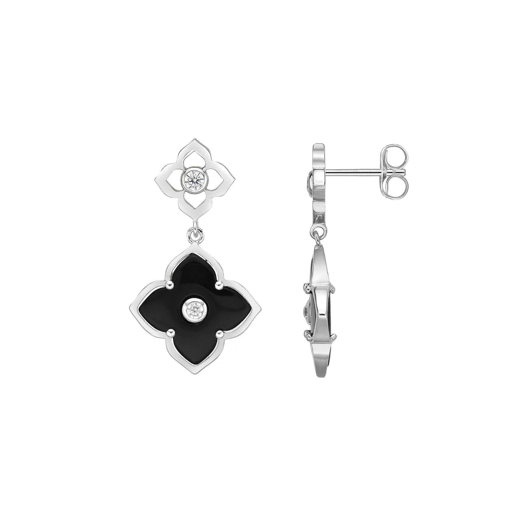 Gemminded Sterling Silver Black Onyx Clover Drop Earrings, Women's Product Image
