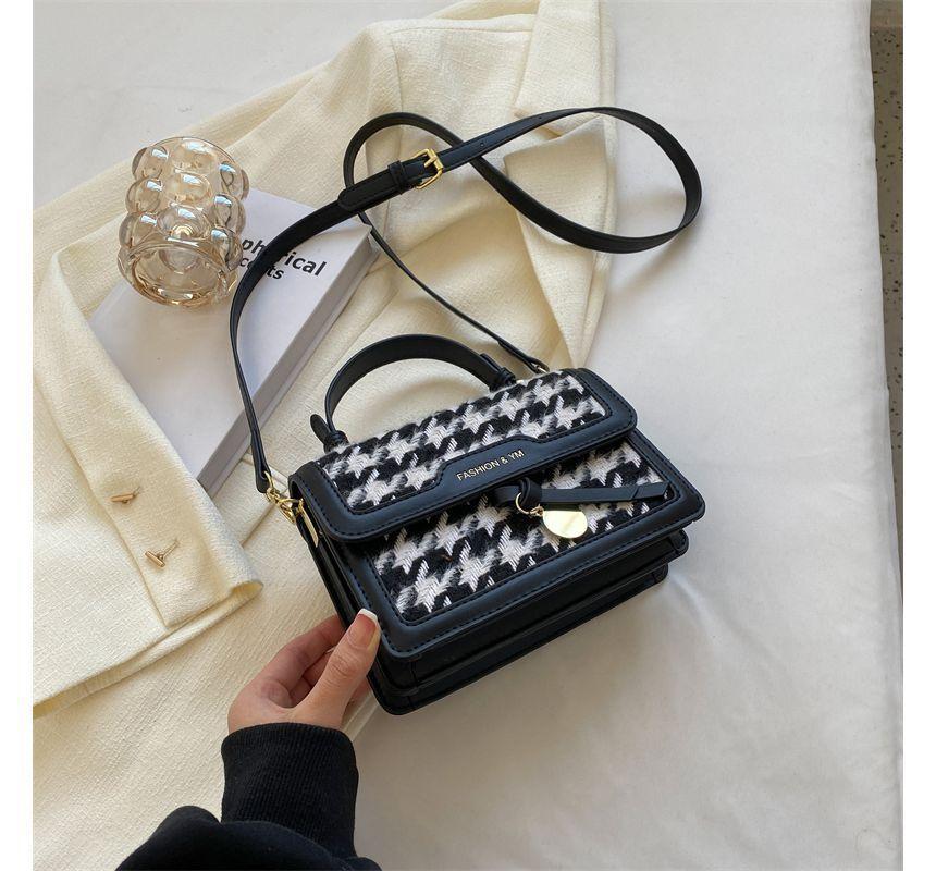 Set: Houndstooth Flap Crossbody Bag + Bag Charm Product Image