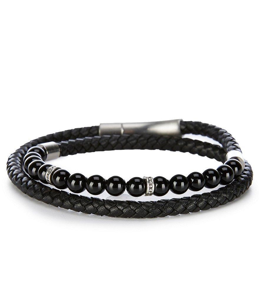 Murano Black Leather Beaded Bracelet Product Image