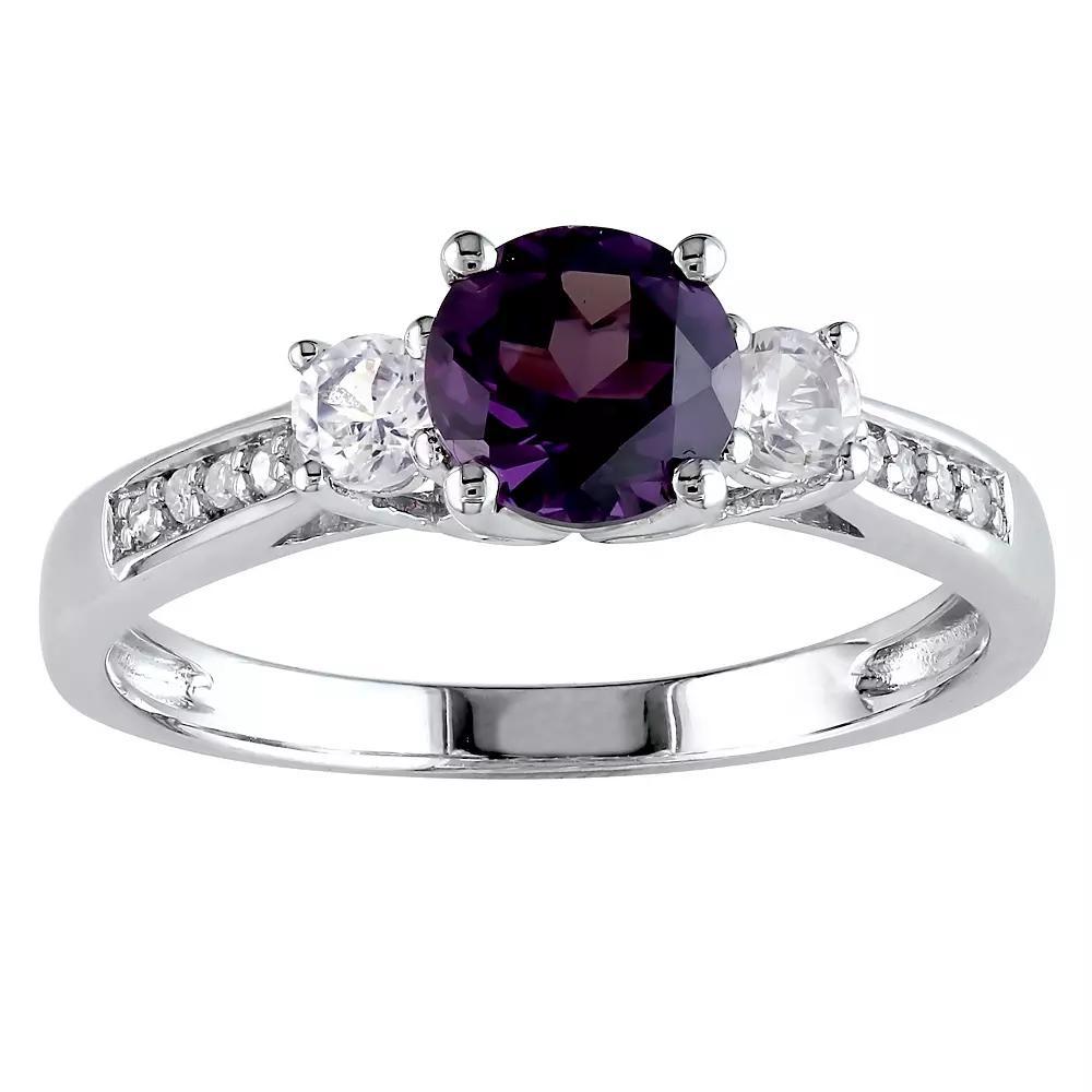 Stella Grace 10k White Gold Simulated Alexandrite, Lab-Created White Sapphire & Diamond Accent 3-Stone Engagement Ring, Women's, Size: 5 Product Image