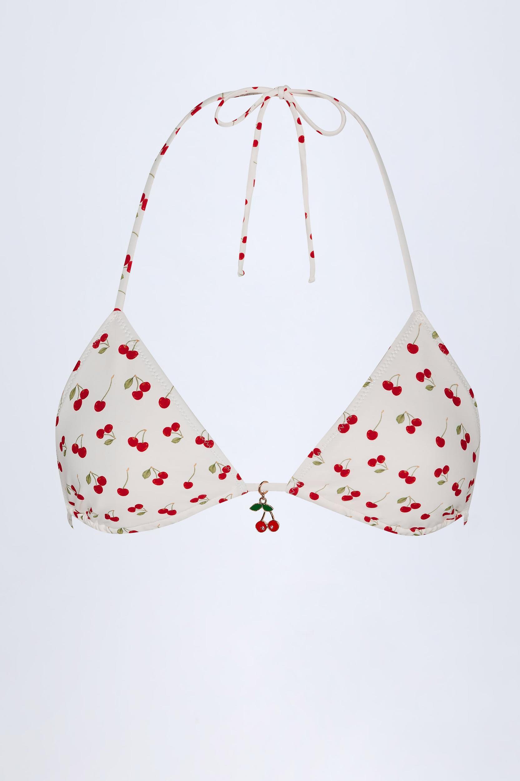 Charm-Detail Triangle Bikini Top in Cherry Print Product Image