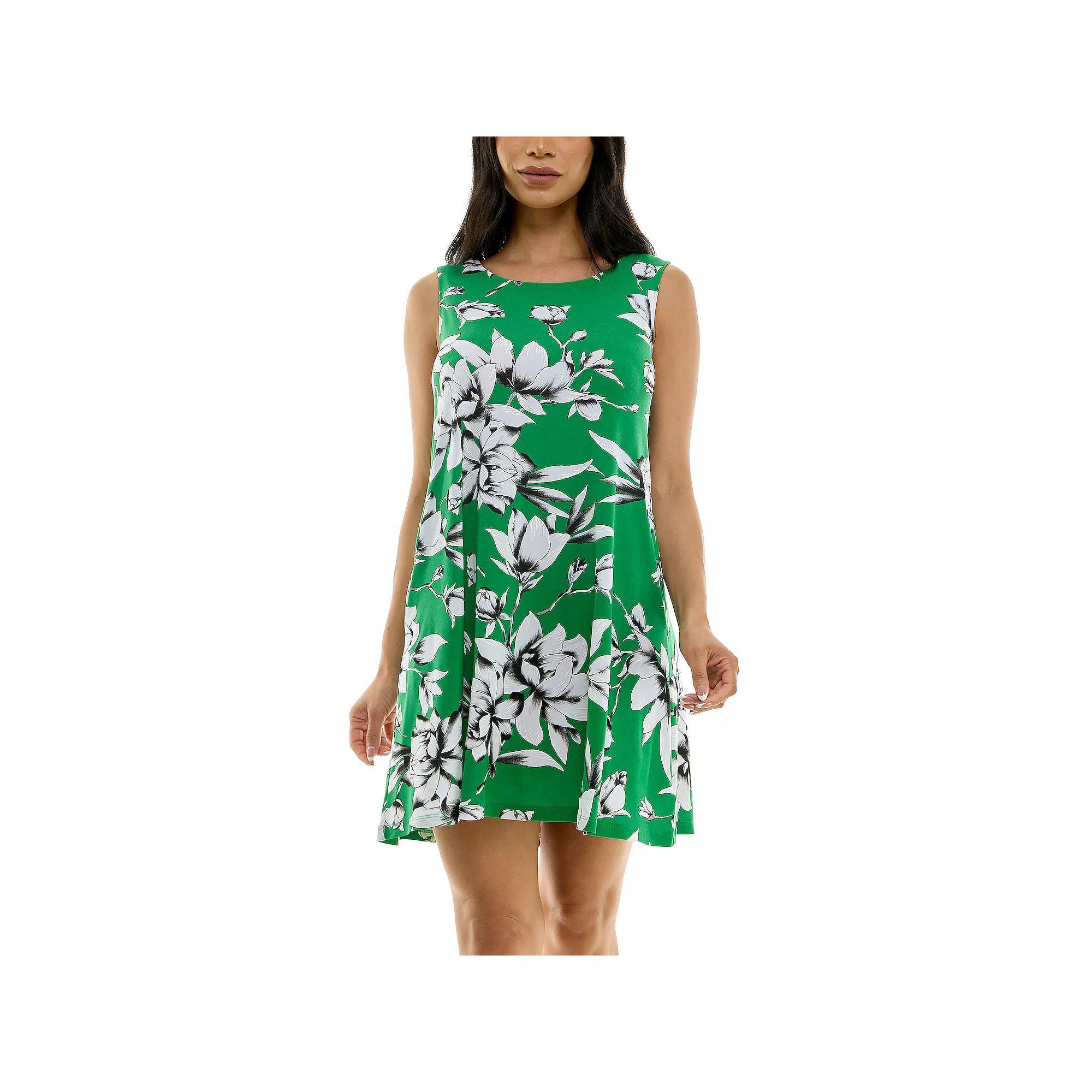 Women's Nina Leonard Puff Print Pocket Trapeze Dress, Size: XL, True Green Ivory Product Image