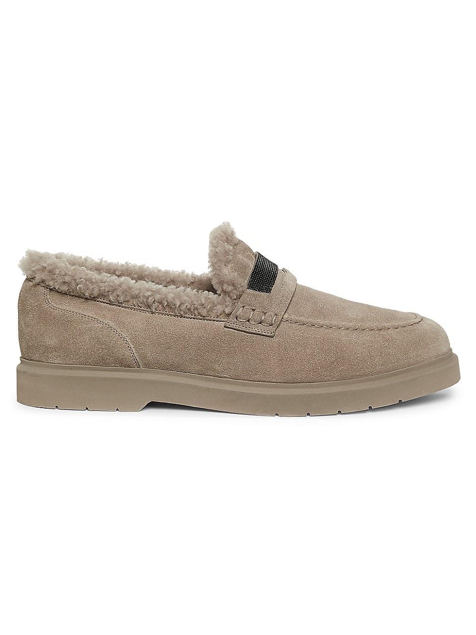 Womens Shearling-Lined Suede Loafers Product Image
