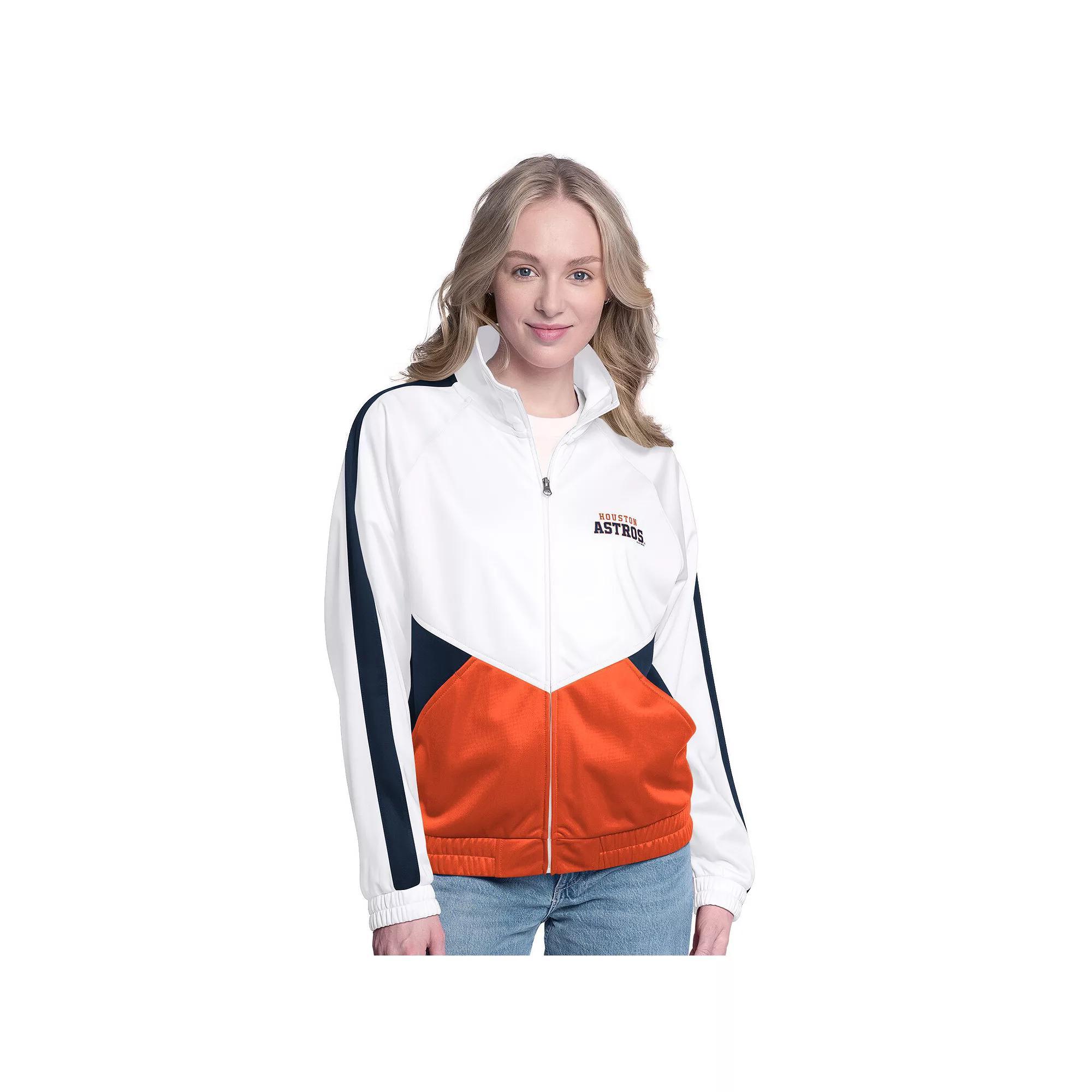 Women's G-III Sports by Carl Banks  White/Navy Houston Astros Rally Rhinestone Raglan Full-Zip Track Jacket, Size: XXL Product Image