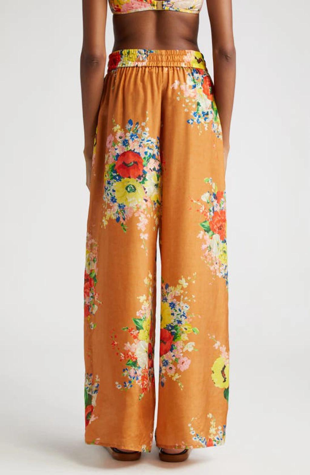 Alight Printed Silk Wide-leg Pants In Neutral Product Image