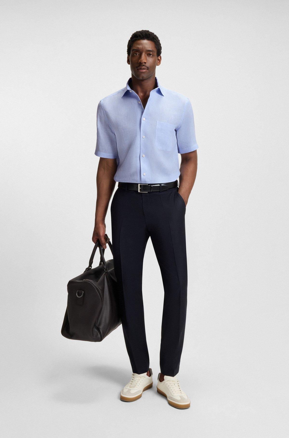 BOSS - BECKHAM x BOSS regular-fit shirt in 100% linen - Light Blue Product Image