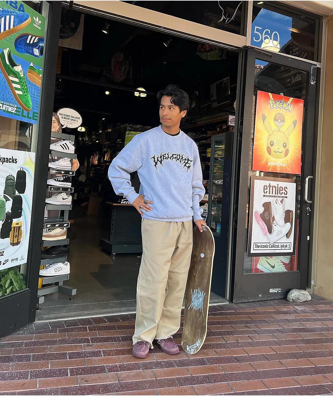 Welcome Barb Applique Heather Grey Crewneck Sweatshirt Product Image