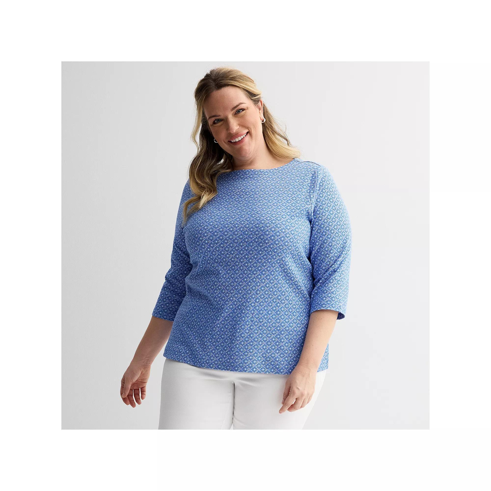 Plus Size Croft & Barrow® Boatneck Top, Women's, Size: 3XL, Blue Texture Tile Product Image