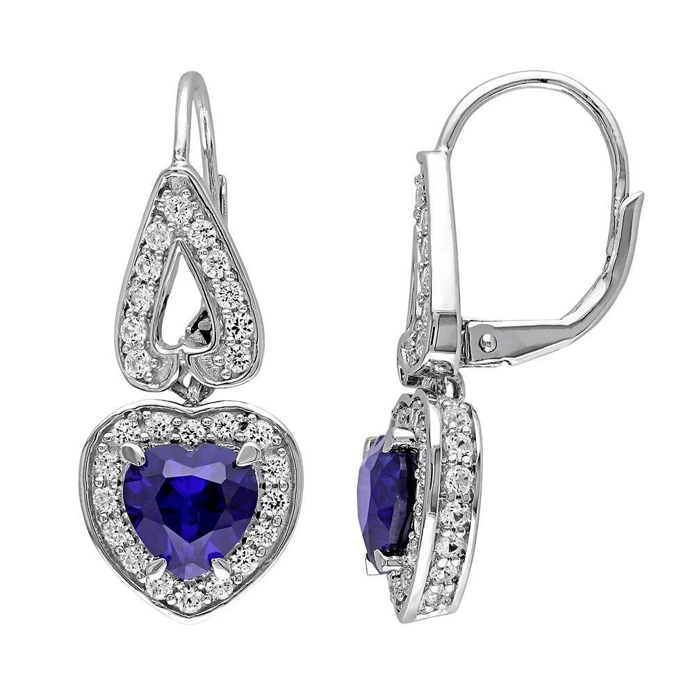 Stella Grace Lab-Created Blue & White Sapphire Sterling Silver Heart Drop Earrings, Women's Product Image