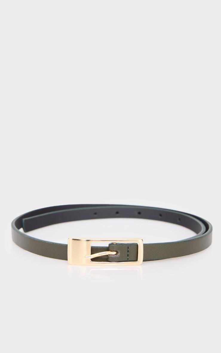 Olive Pu Square Buckle Skinny Belt Product Image