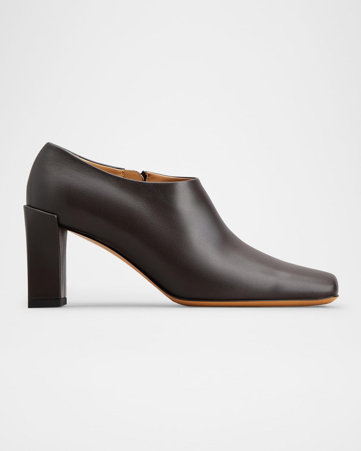 TOD'S Square-toe Leather Zip Ankle Booties In Dark Brown Product Image