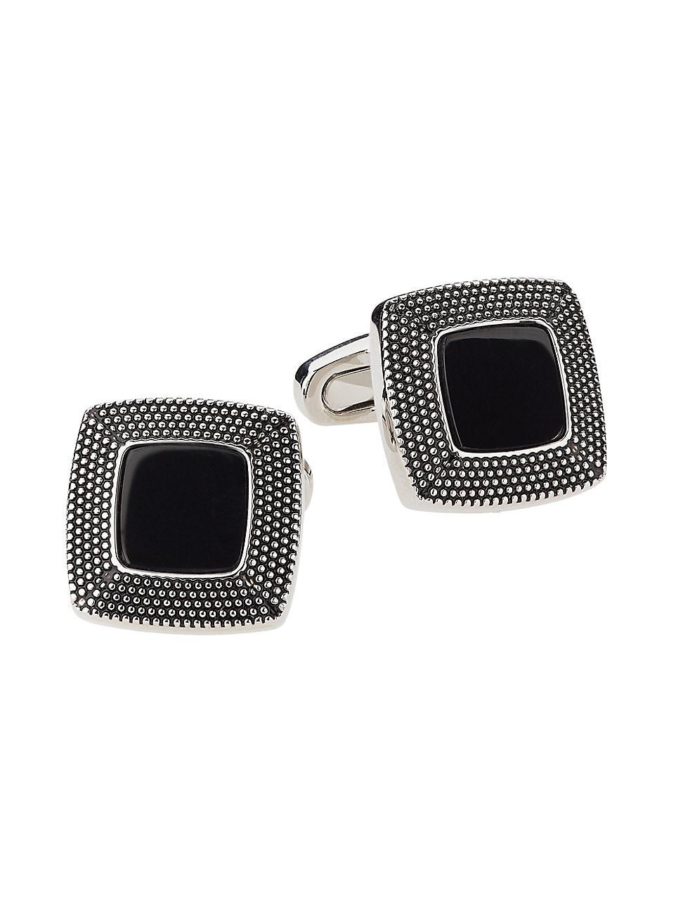 Mens Square Black Obsidian Antique Dot Border Cufflinks Product Image