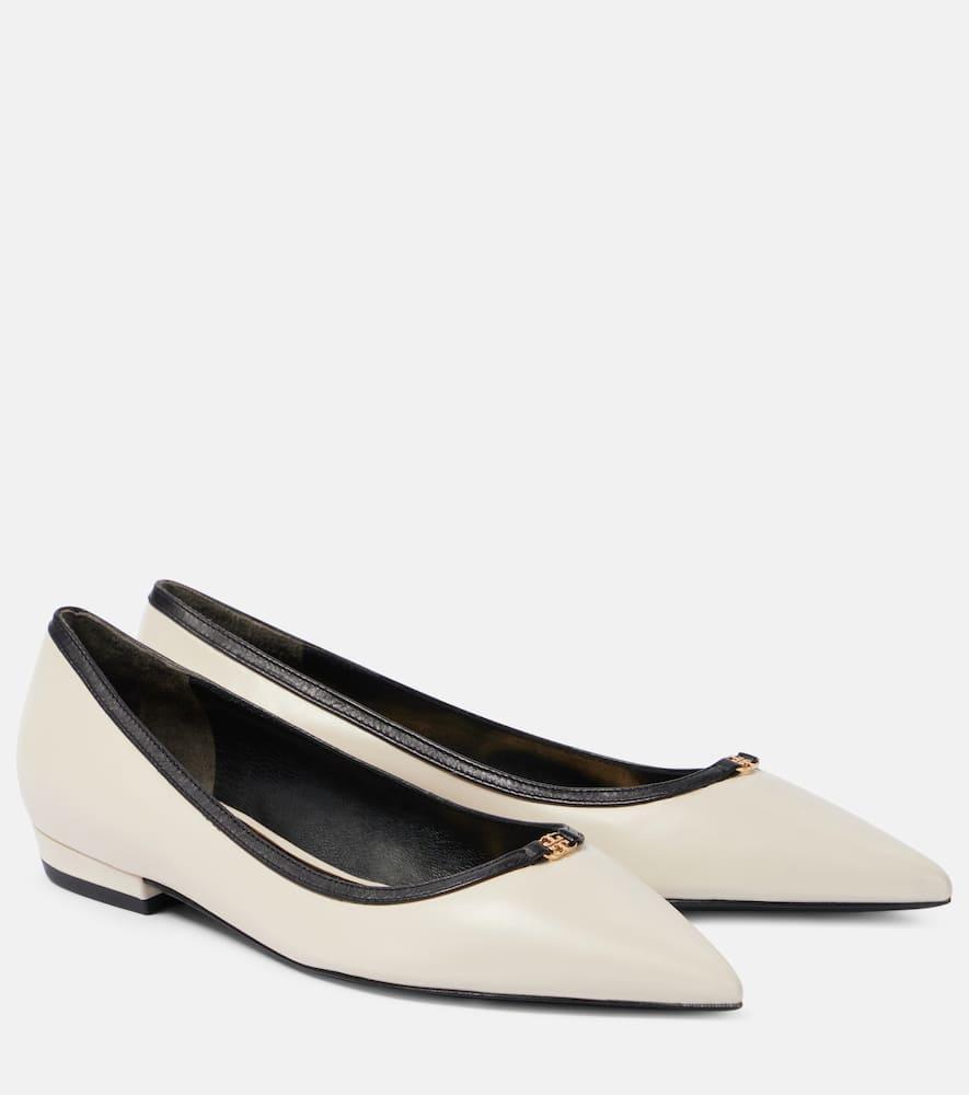 TORY BURCH Double T Buckle Pointed Toe Flat In Beige Product Image