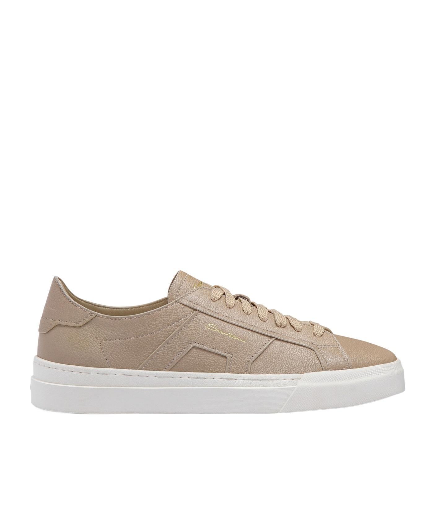 SANTONI Men's Beige Tumbled Leather Double Buckle Sneaker Natural Product Image