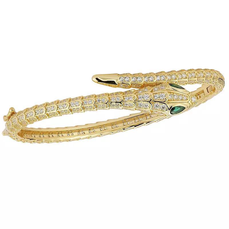 Sunkissed Sterling 14k Gold Over Silver Cubic Zirconia Bypass Snake Bangle Bracelet, Women's, Size: 7", Gold Tone Product Image