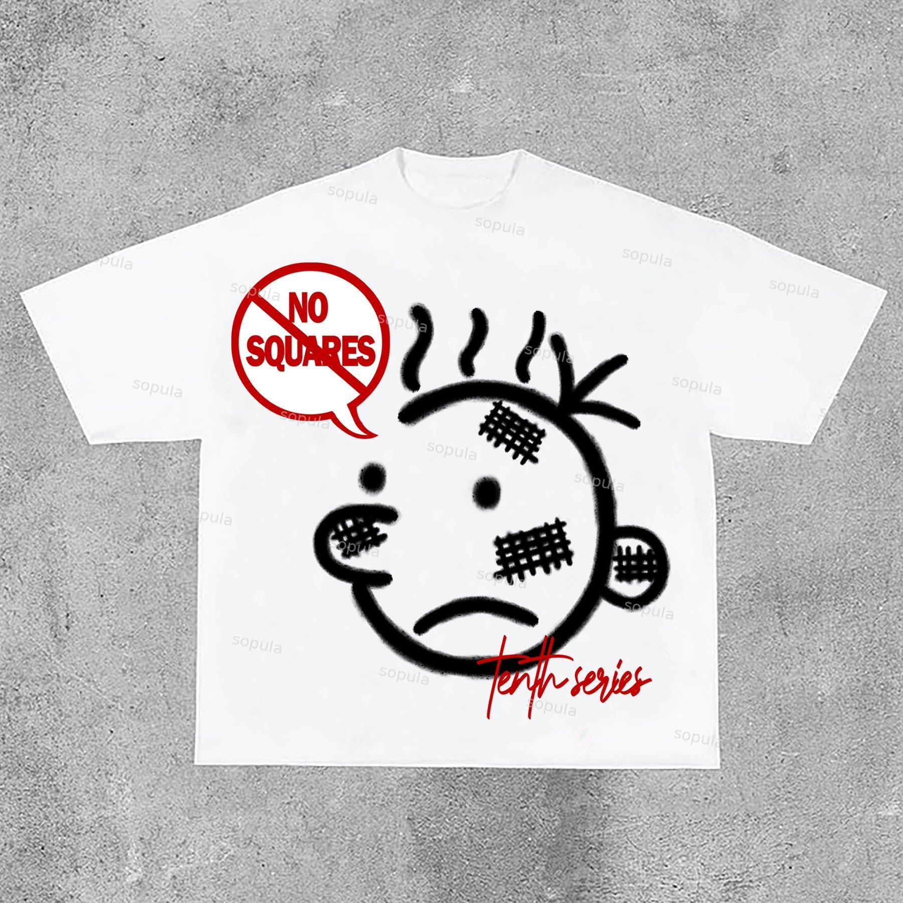 Sopula Casual No Squares Retro Street Pattern Cotton T-Shirt Product Image