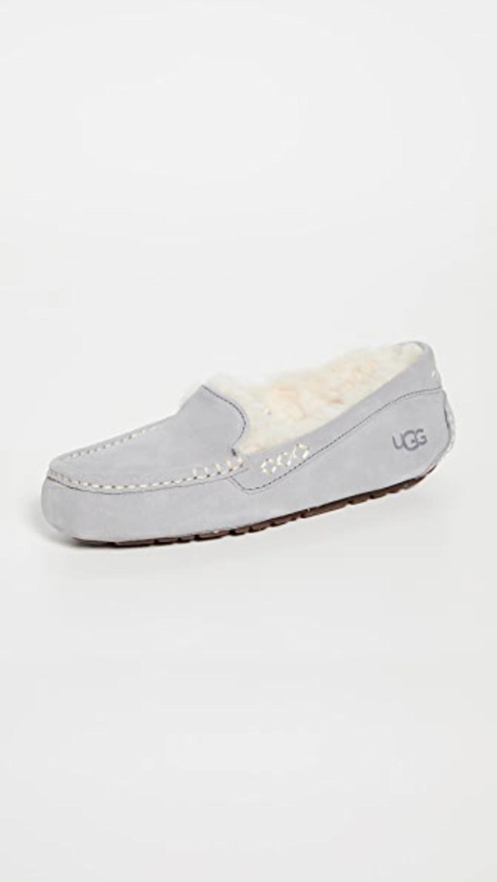 UGG Ansley Womens Suede Comfy Moccasin Slippers In Light Grey Product Image