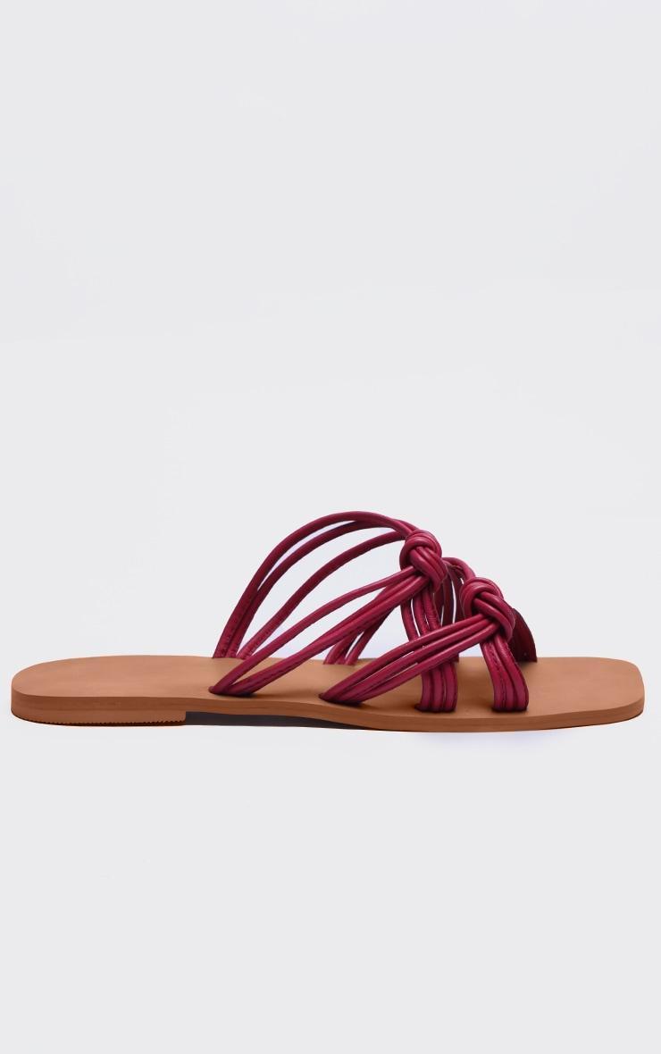 Pink Real Leather Square Toe Knotted Strap Flat Sandals Product Image