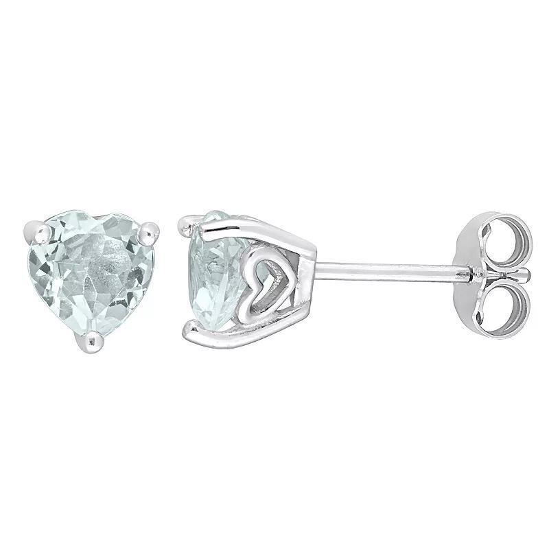 Stella Grace Sterling Silver & Gemstone Heart Stud Earrings, Womens, Aquamarine Product Image