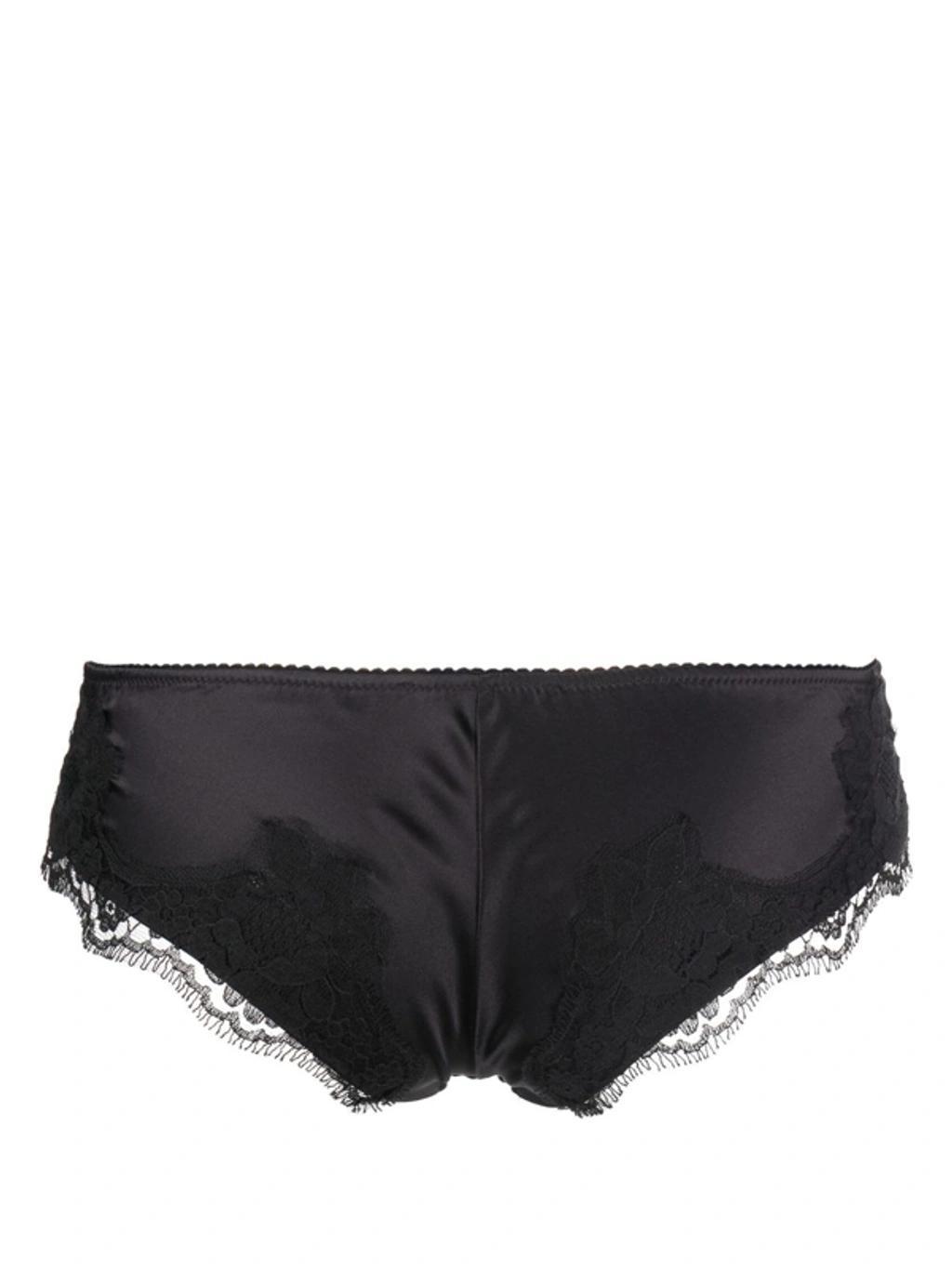 DOLCE & GABBANA Satin Lace-trim Brazilian Briefs In Black Product Image