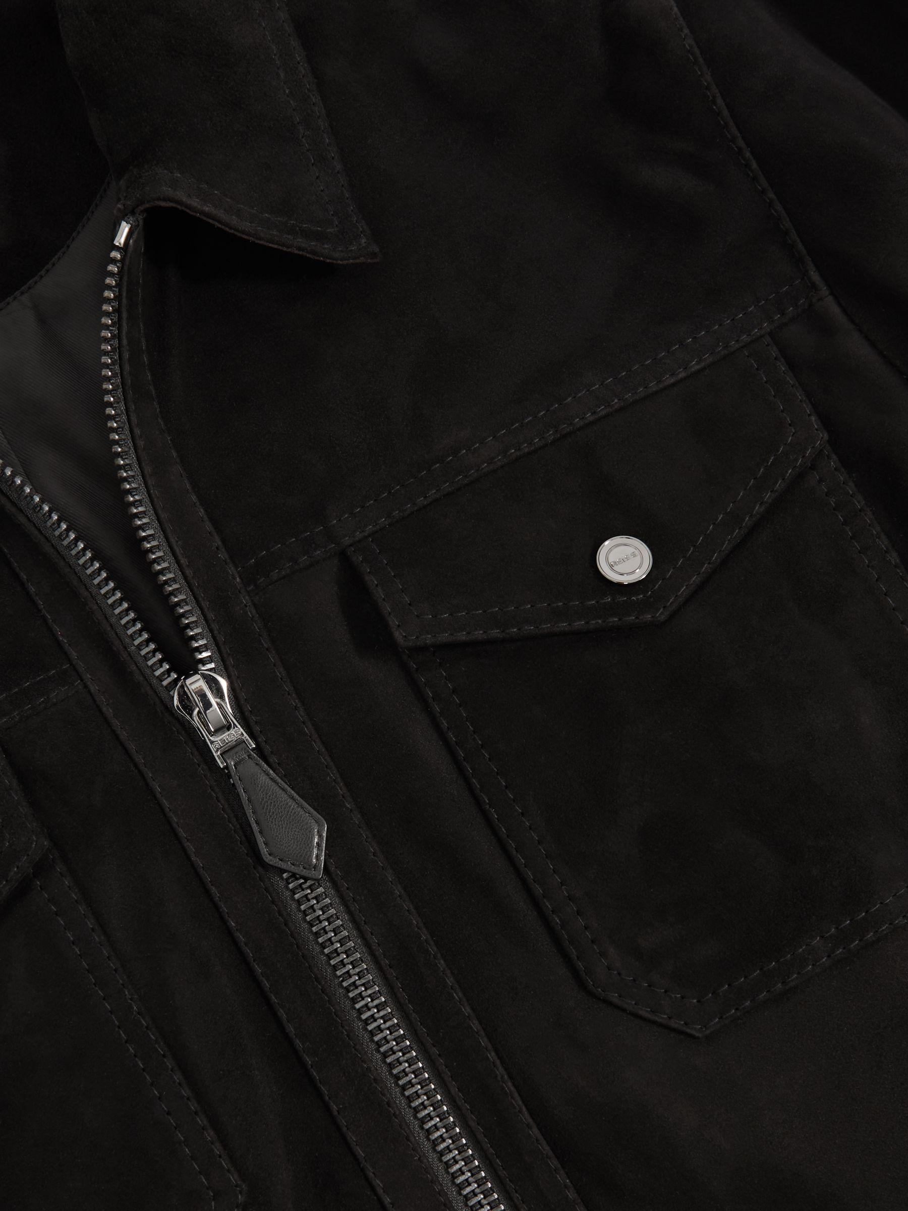 Suede Zip Through Jacket in Black Product Image