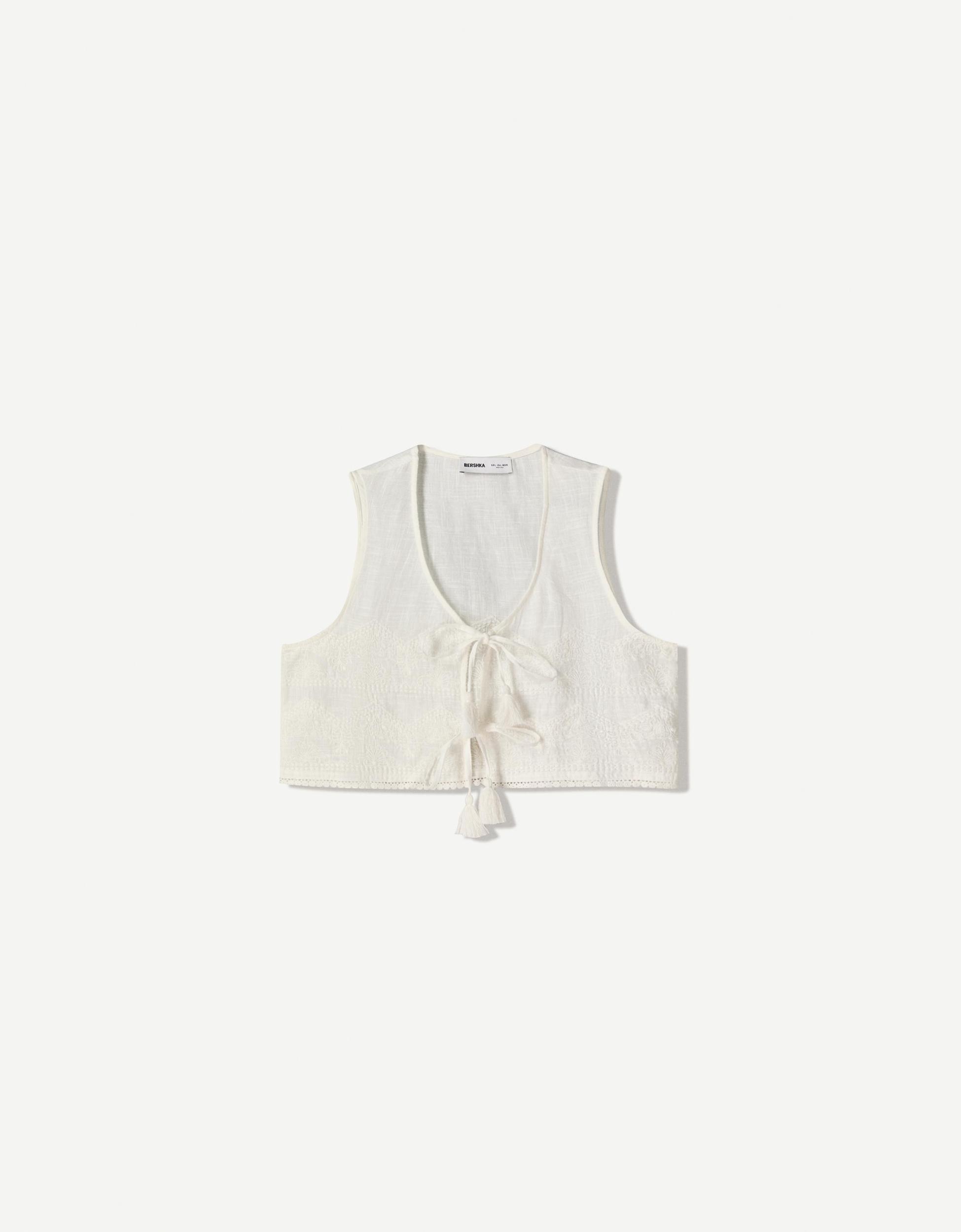 Cropped vest with embroidered ties Product Image