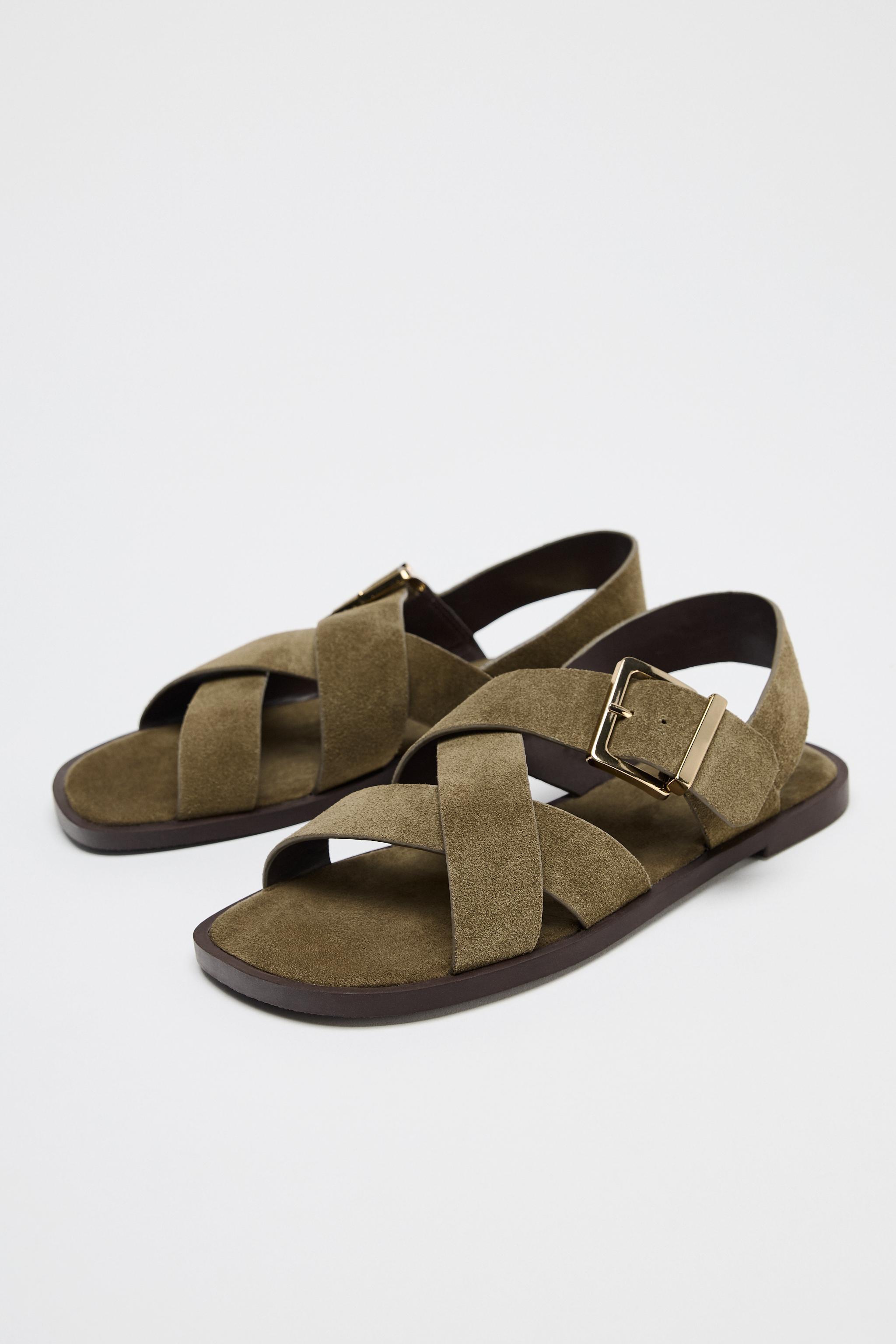 FLAT SUEDE STRAP SANDALS Product Image