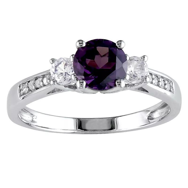 Stella Grace 10k White Gold Simulated Alexandrite, Lab-Created White Sapphire & Diamond Accent 3-Stone Engagement Ring, Women's, Size: 5 Product Image