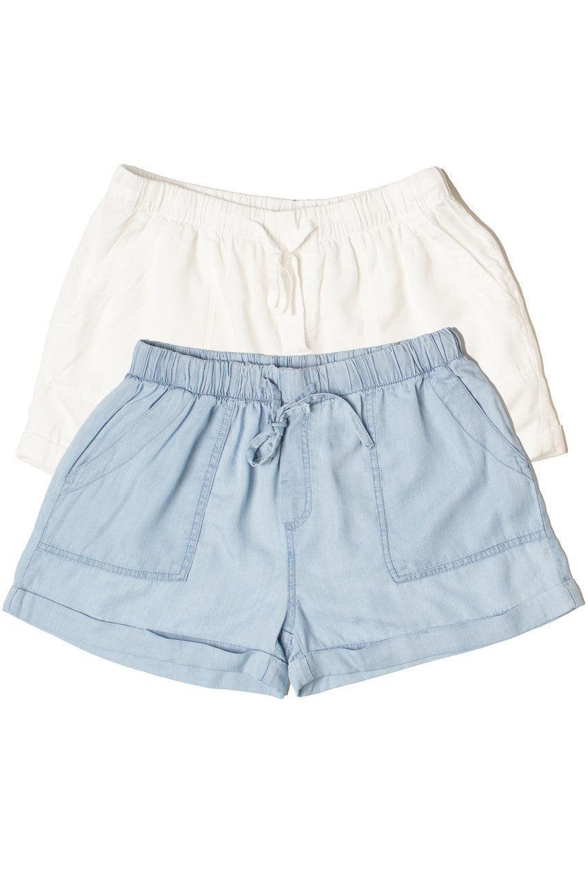 Cuffed Hem Drawstring Tencel Shorts Product Image
