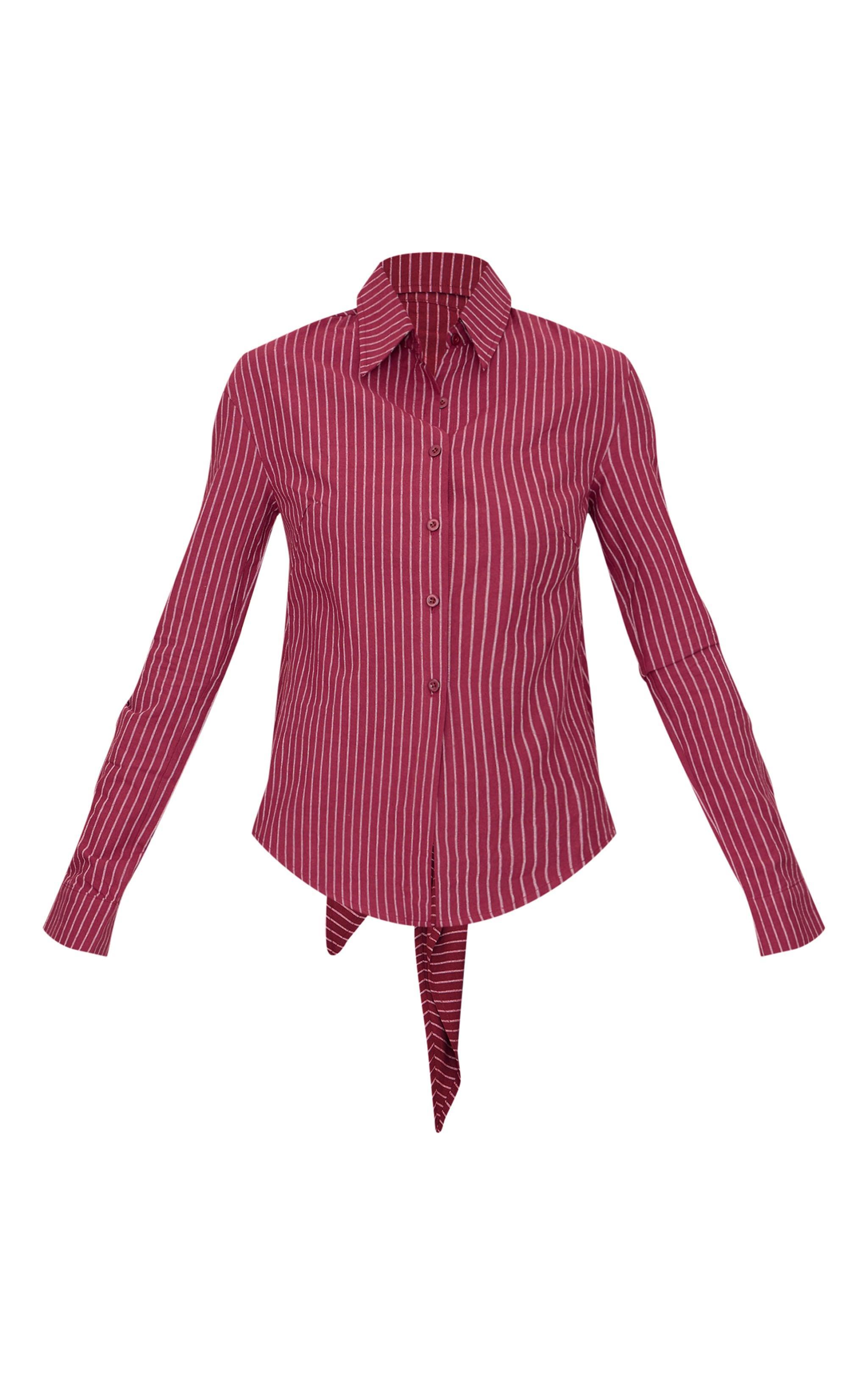 Burgundy Striped Fitted Open Tie Back Shirt Product Image