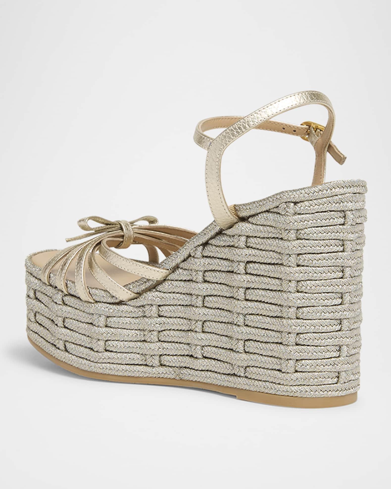 Metallic Bow Ankle-Strap Wedge Espadrilles Product Image