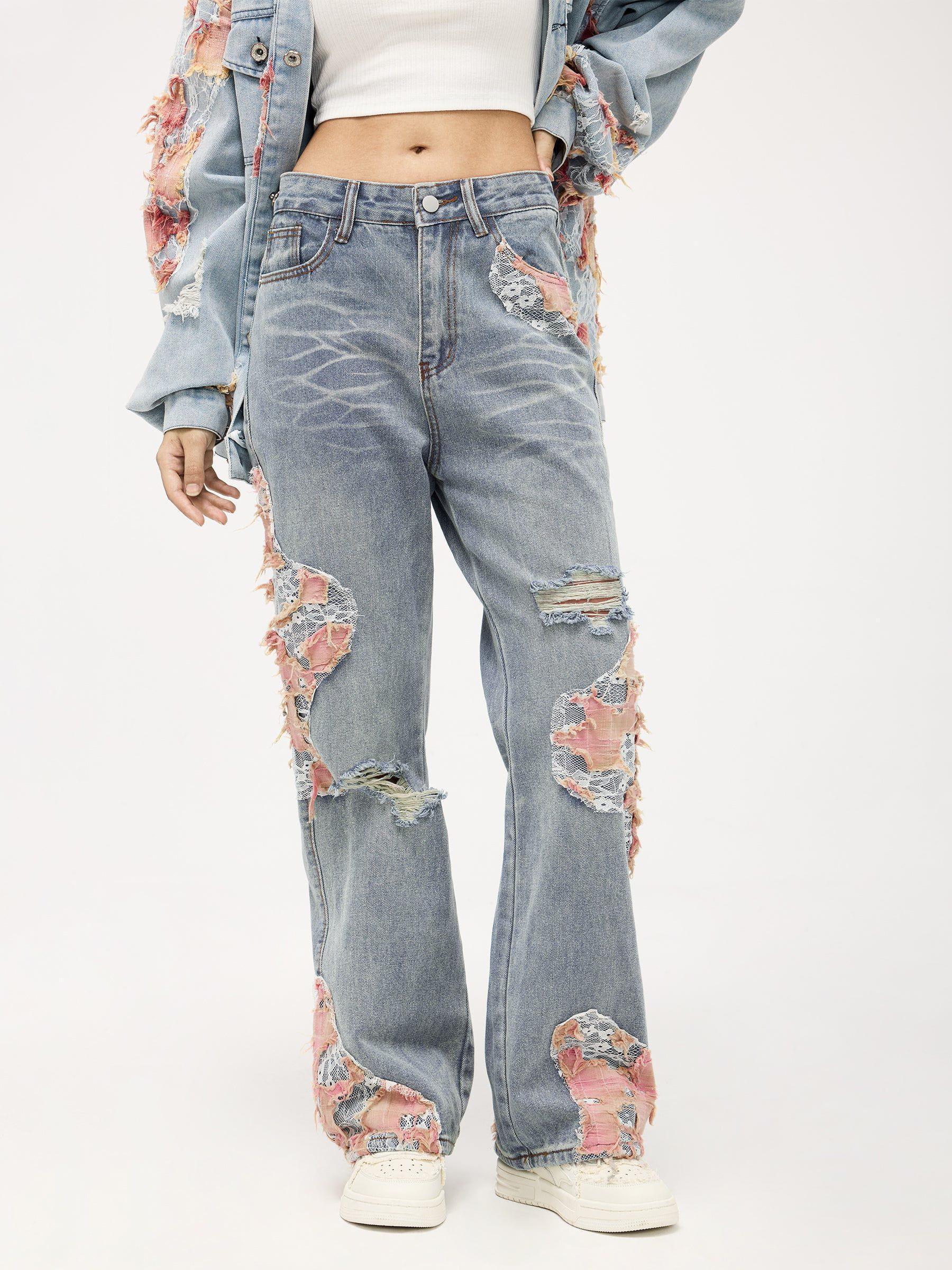 Aelfric Eden Distressed Lace Patchwork Jeans Product Image