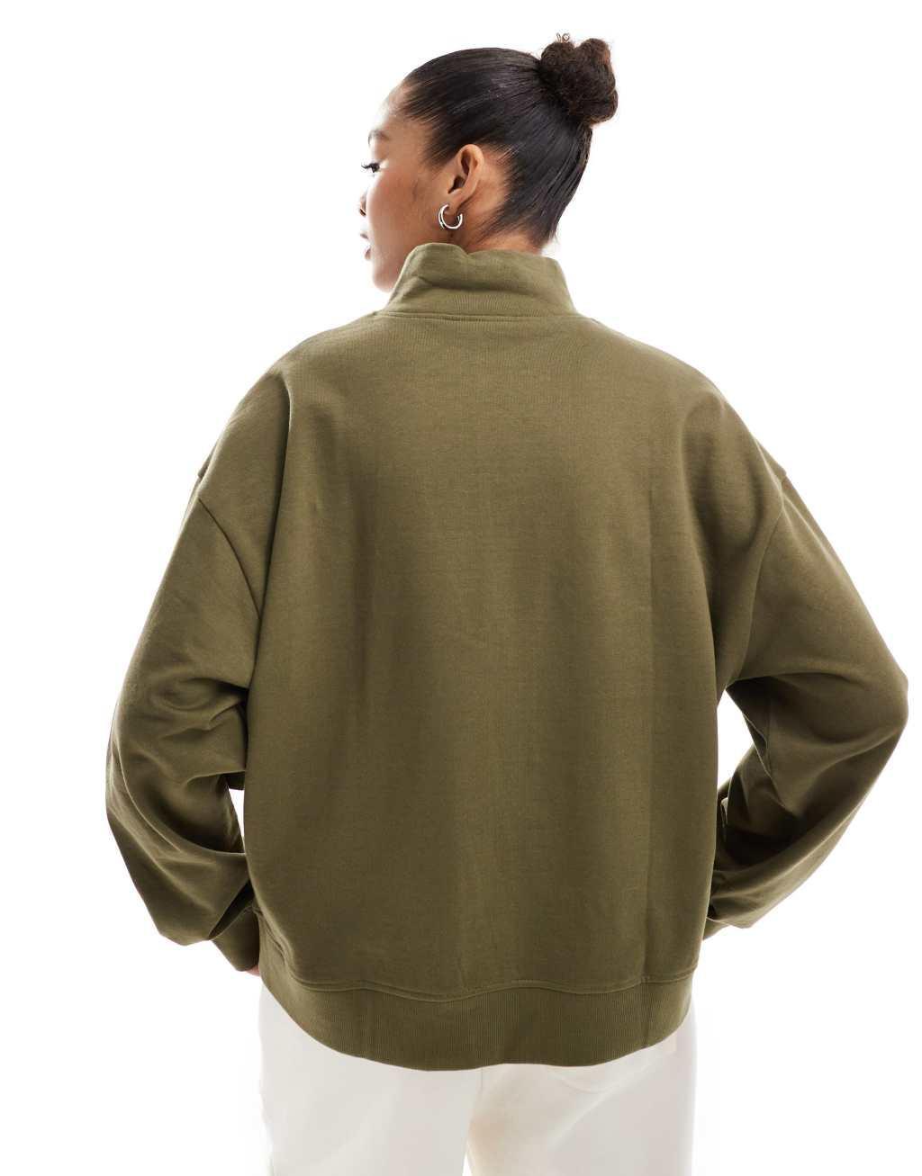 ASOS DESIGN half zip sweatshirt in khaki Product Image