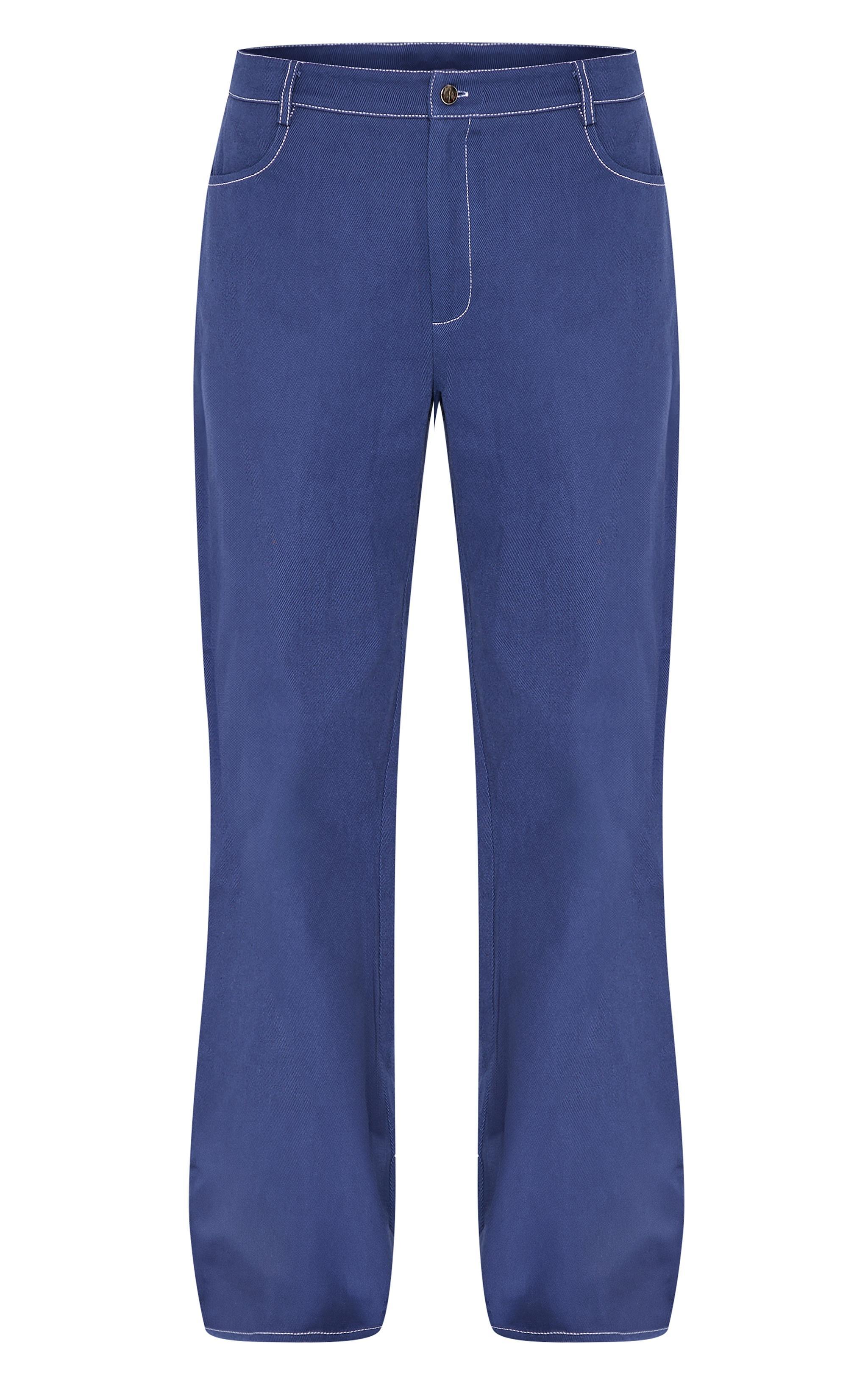 Navy Twill Contrast Stitch Oversized Wide Leg Pants Product Image