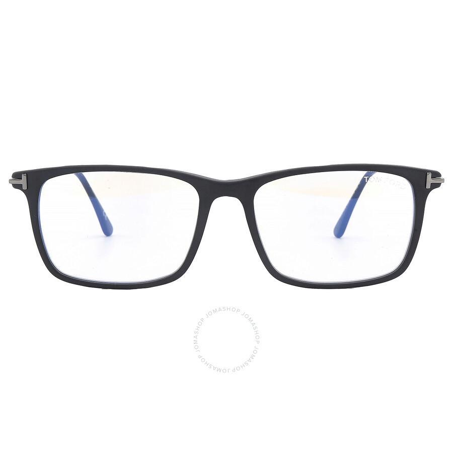 TOM FORD Blue Light Block Rectangular Men's Eyeglasses Ft5758-b 002 54 In Black / Blue / Dark Product Image