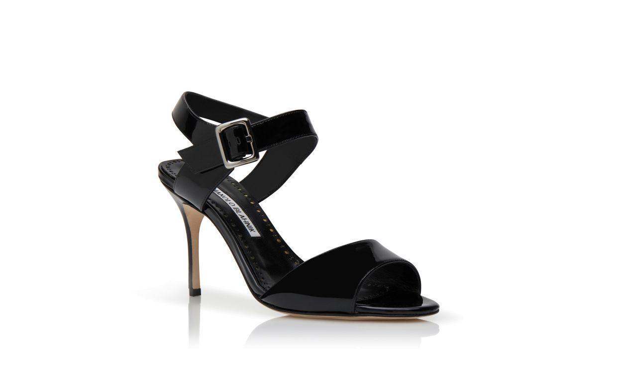 FAIRU Black Patent Leather Slingback Sandals  Product Image