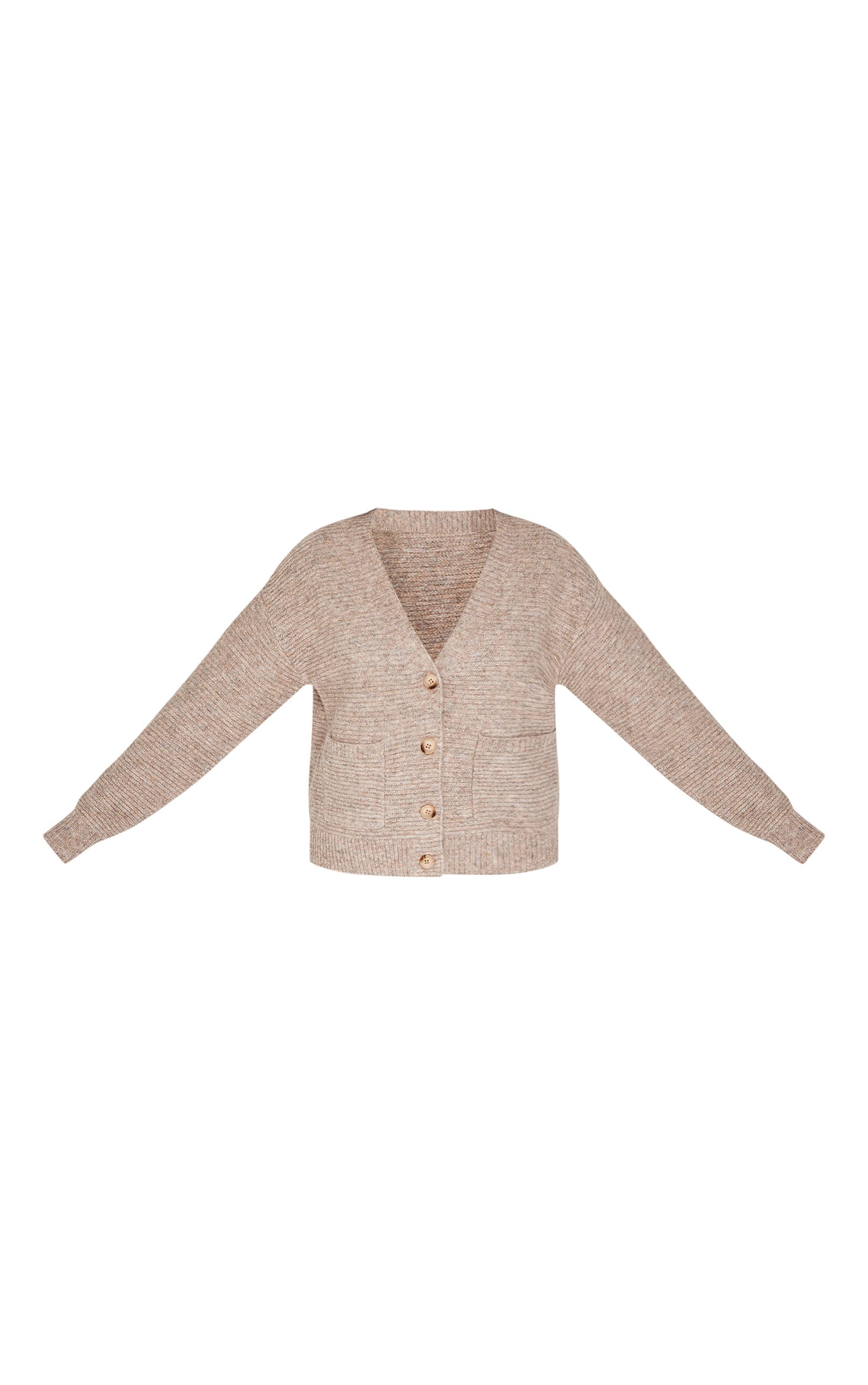 Petite Taupe Rib Knit Oversized Cardigan Product Image