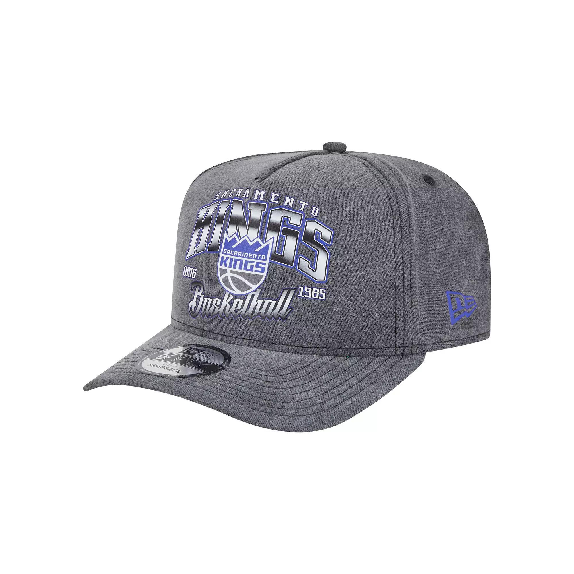 Men's New Era Charcoal Sacramento Kings Throwback Washed Pre-Curved 9FIFTY Snapback Hat, Kng Charco Product Image