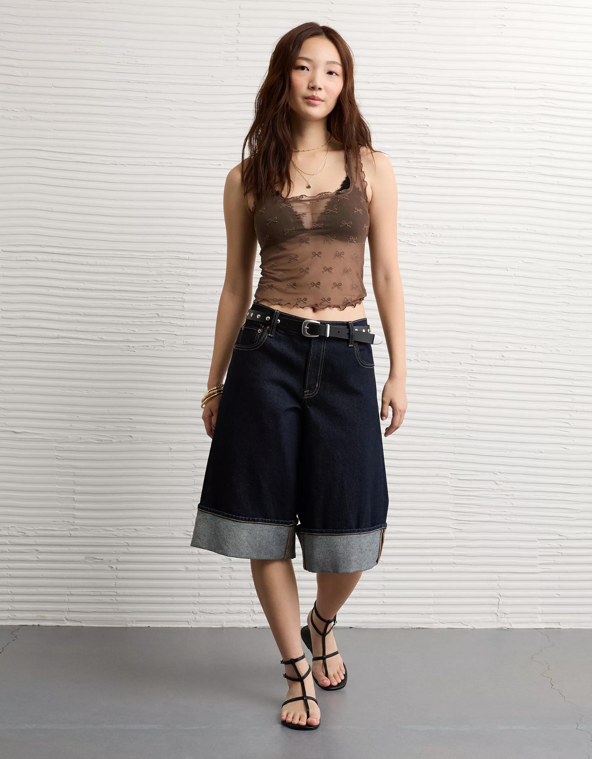 AE Square Neck Bow Mesh Tank Top Product Image