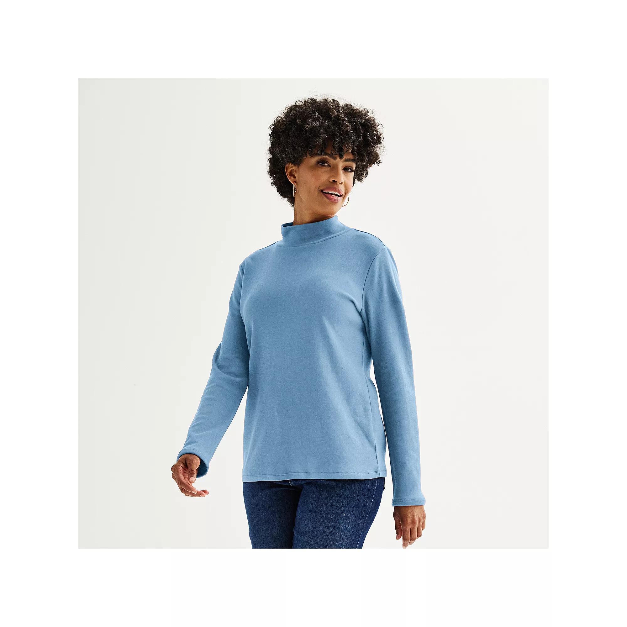 Women's Croft & Barrow® Essential Long-Sleeve Mockneck Top, Size: XS, Light Natural Product Image
