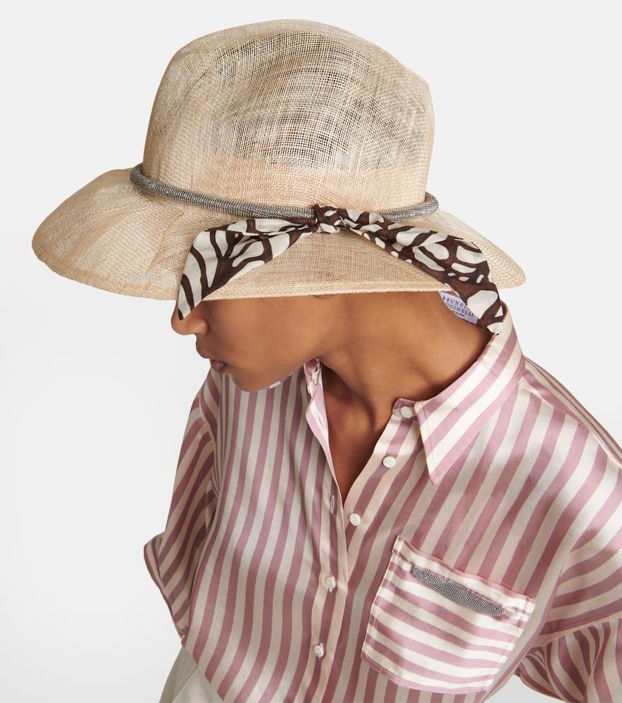 BRUNELLO CUCINELLI Monili-trim Woven Fedora Hat In Beige Product Image