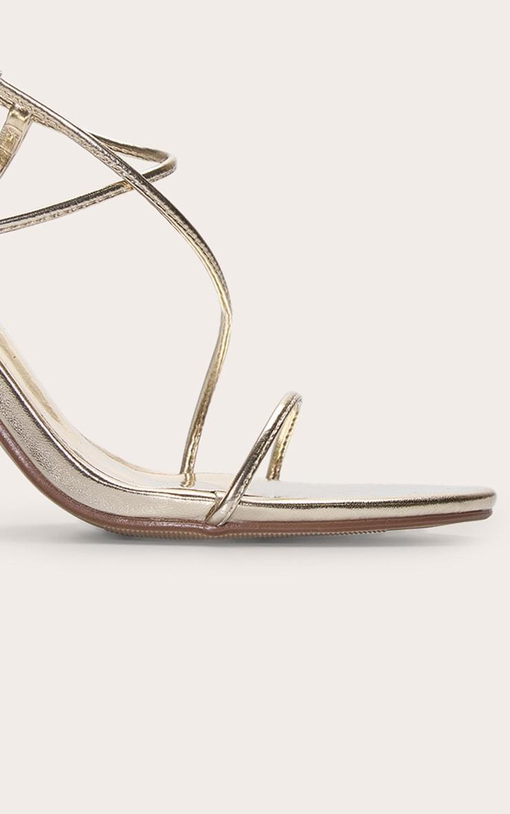 Gold Pu Round Toe Strappy High Stiletto Heeled Sandals Product Image