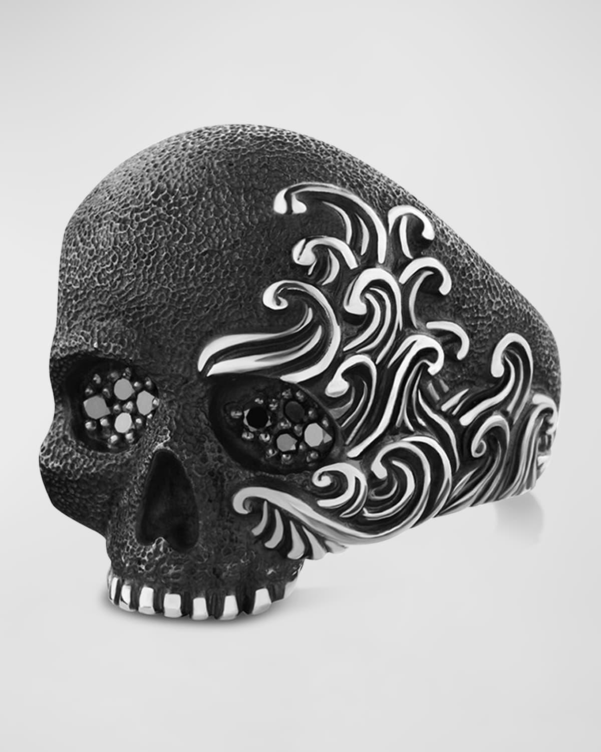 Mens Waves Skull Ring with Diamonds in Silver, 24mm Product Image