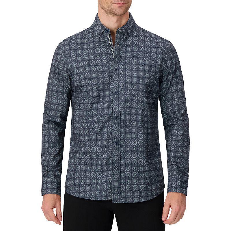 Men's Report Collection Long Sleeve Stretch Modal Plaid Woven Button-Down Shirt, Size: Small, Blue Geo Product Image