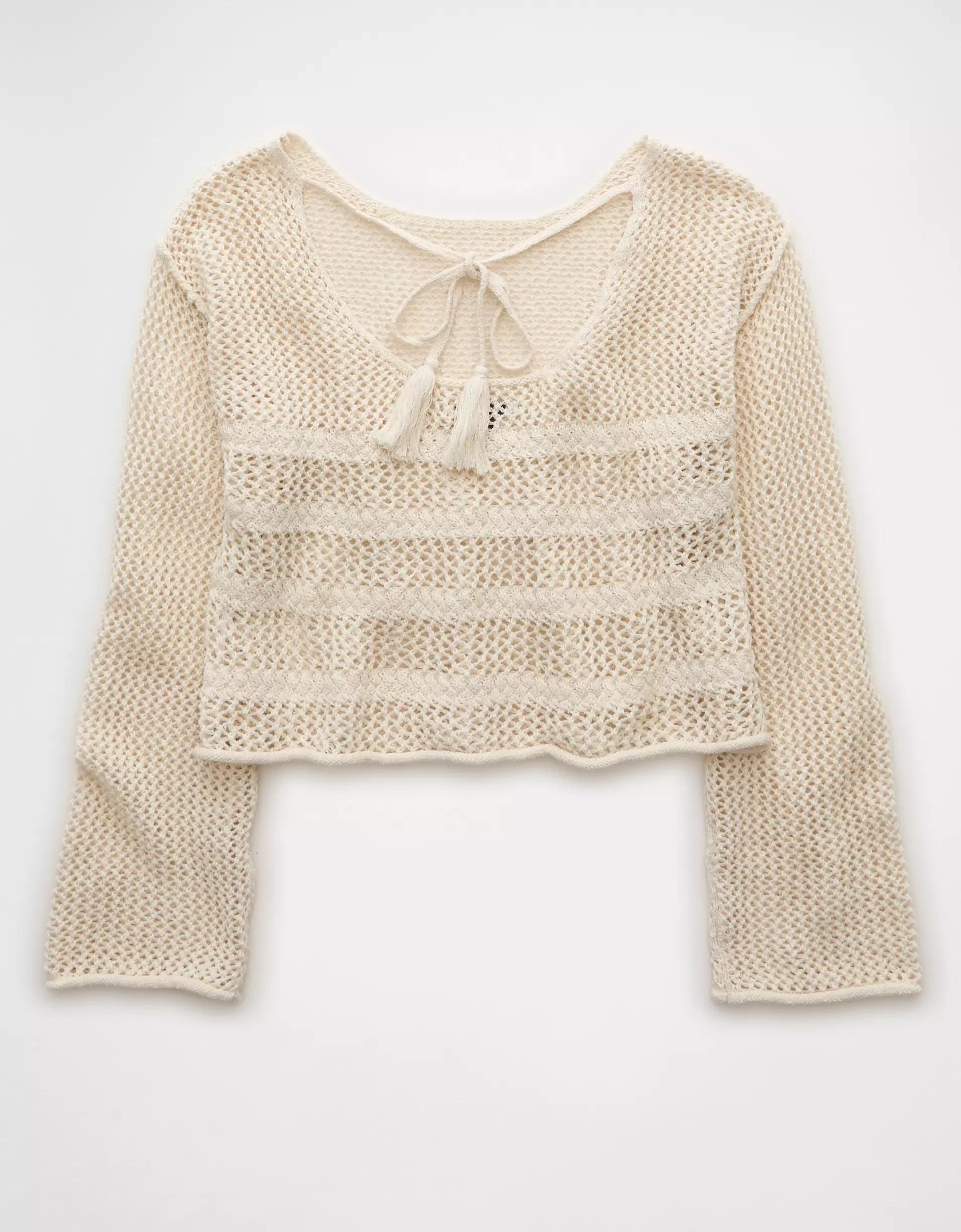 AE Off The Shoulder Crochet Sweater Product Image