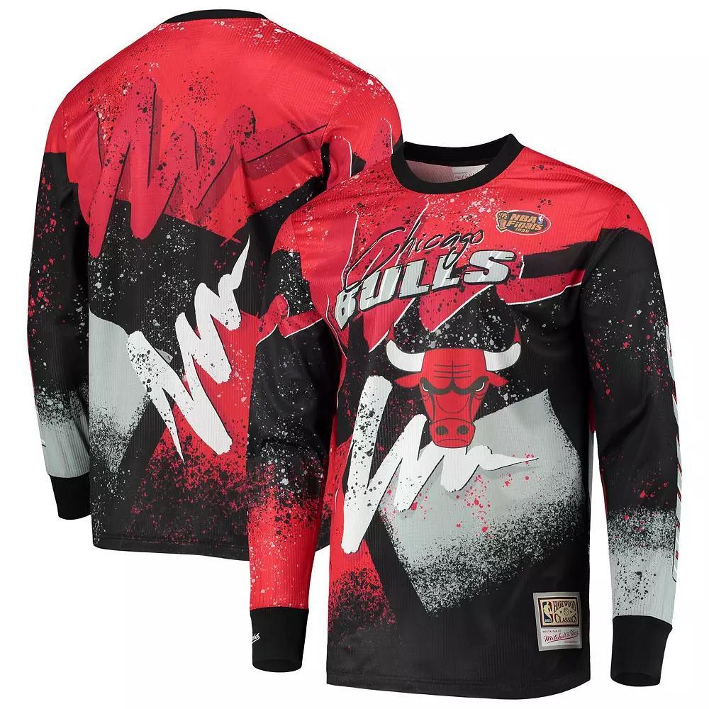 Men's Mitchell & Ness Red Chicago Bulls Hardwood Classics Hyper Hoops Moto Sublimated Long Sleeve T-Shirt, Size: Large Product Image