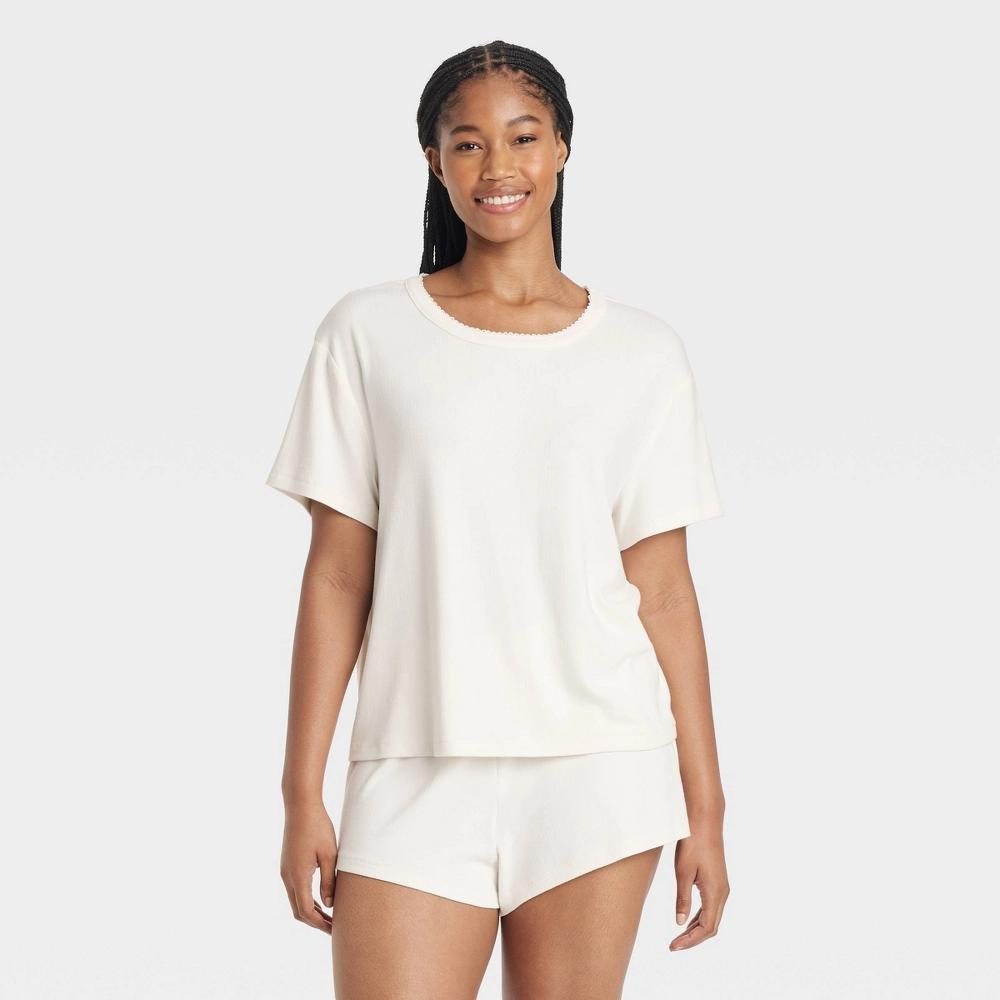 Women's Pointelle Short Sleeve Top and Shorts Pajama Set - Auden™ Product Image