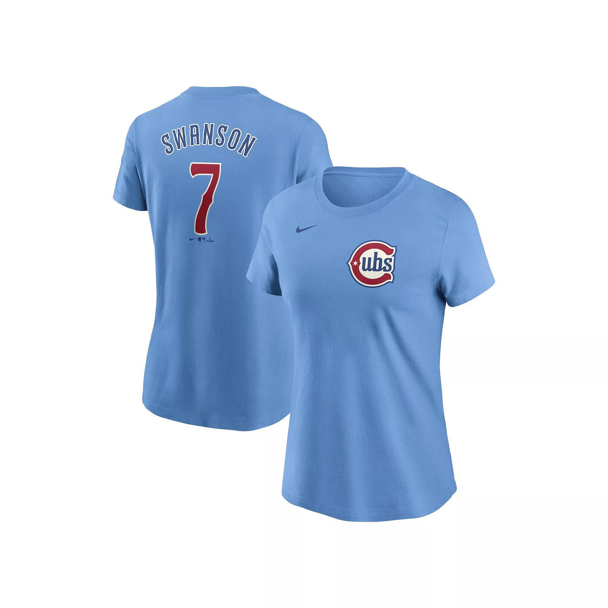 Women's Nike Dansby Swanson Baby Blue Chicago Cubs Fuse Name & Number T-Shirt,  Product Image
